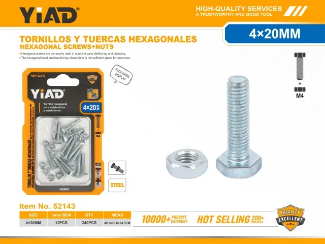 HEXAGONAL SCREWS+NUTS 52143