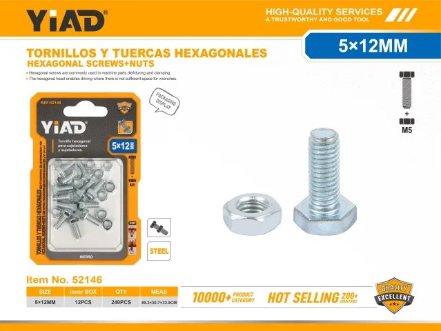 HEXAGONAL SCREWS+NUTS 52146