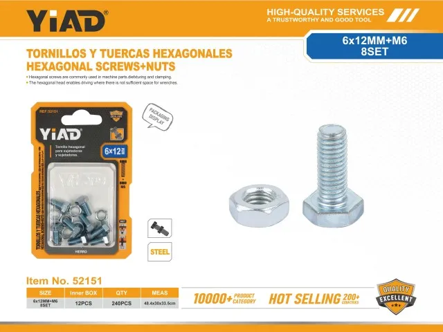 HEXAGONAL SCREWS+NUTS 52151